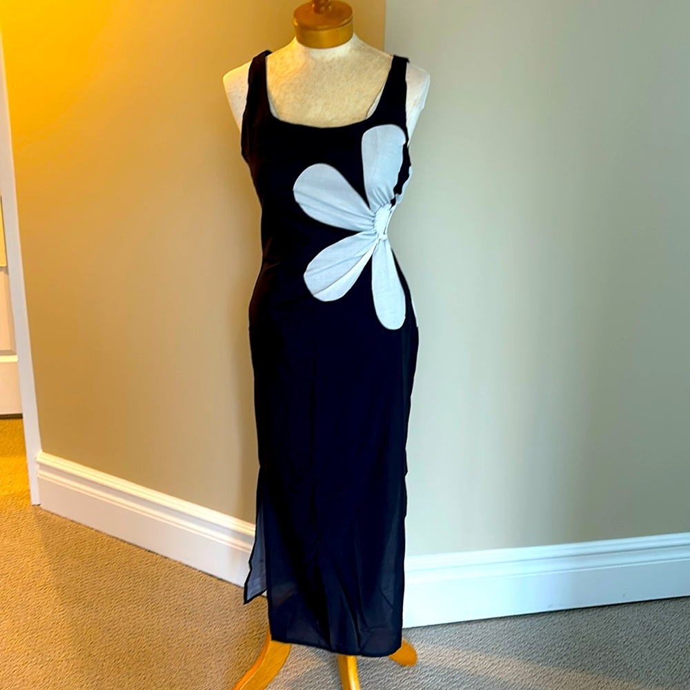 Rayon black and white cut out dress